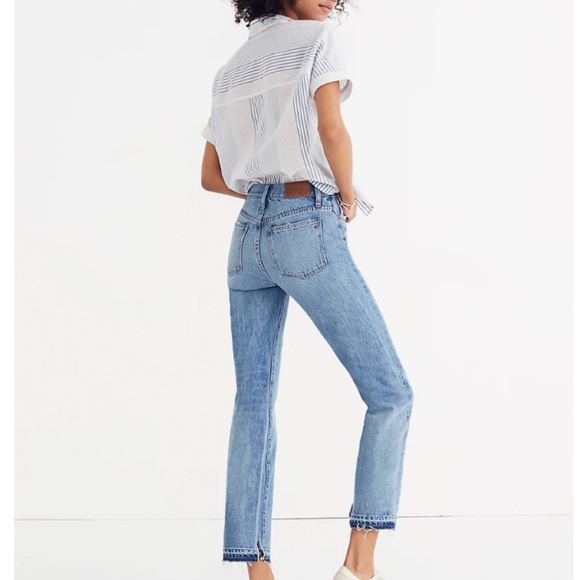 Madewell Classic Straight High Waisted Distressed Light Wash Jeans - Picture 3 of 8